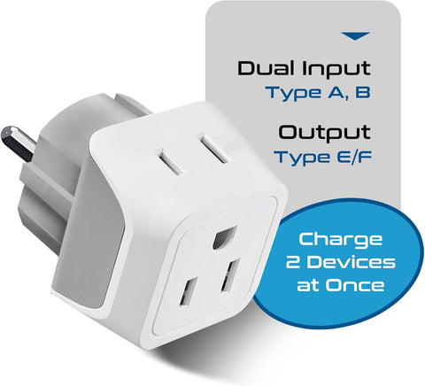Ceptics Schuko Germany, France Plug Adapter, Dual Input - Ultra Compact Light Weight - Usa to Russia, South Korea Travel Adaptor Plug - Type E/F (3 Pack)