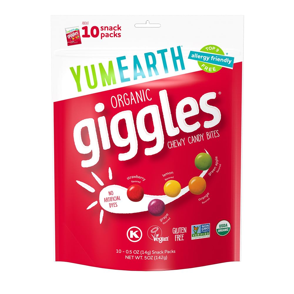 YumEarth Organic Giggles Chewy Candy, 0.5oz Snack Packs (Pack of 120)