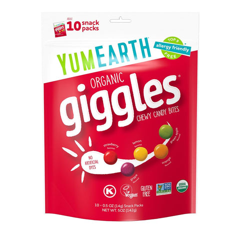 YumEarth Organic Giggles Chewy Candy, 0.5oz Snack Packs (Pack of 120)