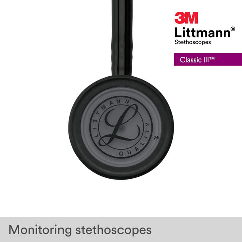 3M Littmann Classic III Monitoring Stethoscope, 5803, More Than 2X as Loud* and Weighs Less**, Stainless Steel Black-Finish Chestpiece, 27" Black Tube, Stem and Headset