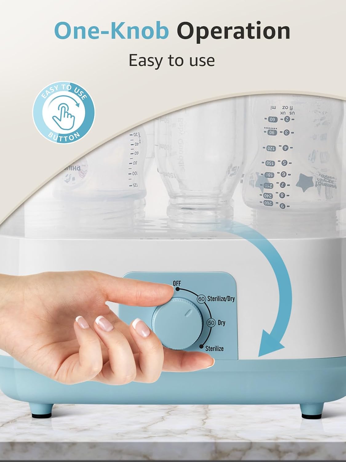 Grownsy 4-in-1 Large Capacity Baby Bottle Sterilizer and Dryer, Blue