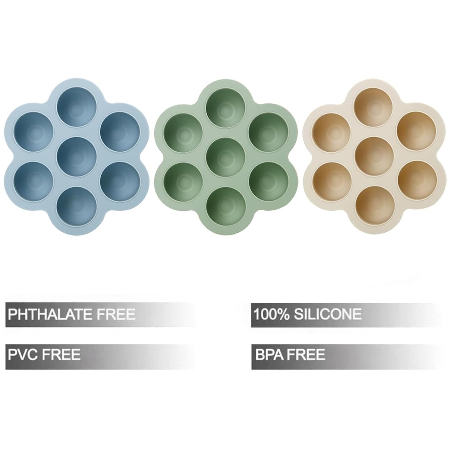 PandaEar 3 Pack Baby Food Freezer Tray with Lids, Silicone Baby Food Storage Container for Homemade Baby Food, Purees, Breastmilk (Blue/Green/Carnation)