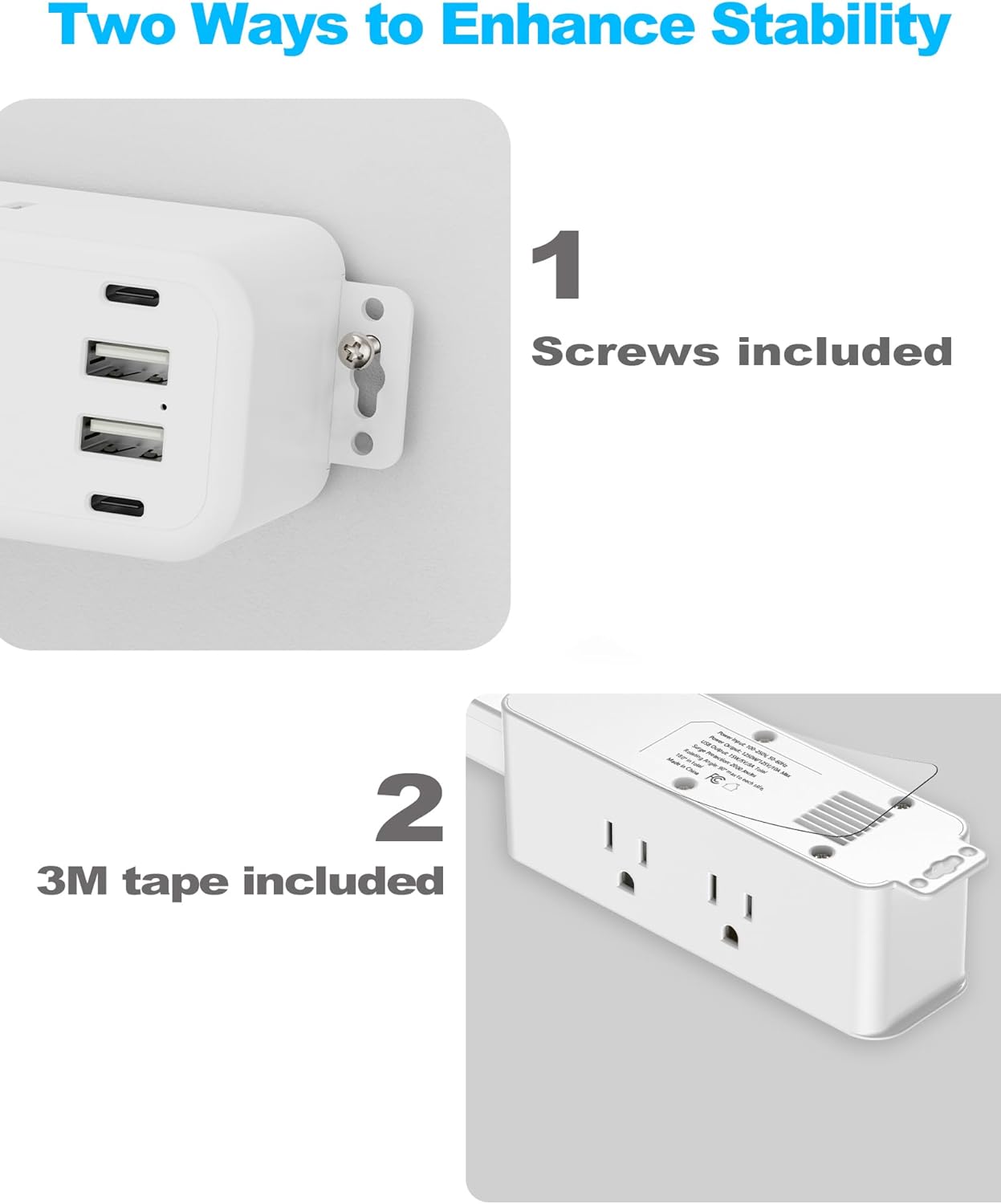 Olcorife Outlet Extender Stick, Power Strip with 6 Outlets & 4 USB Ports, Extends 22"-34", Rotates 180°(90° per Side), Home Dorm Essential for Nightstand, Couch and Desk