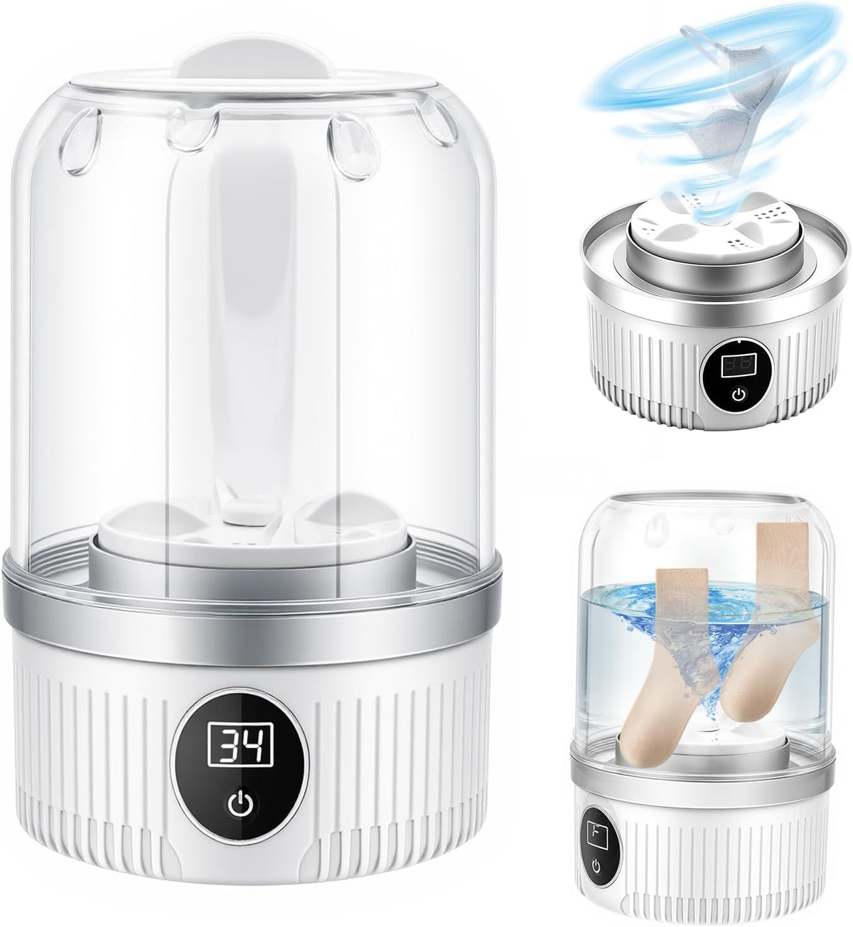 Underwear Washer Portable Washing Machine Small Washing Machines, Mini Washing Rechargeable Cordless Washing-Machine, Laundry Cup for Bra, Underwear, Socks (1, 1.3L)