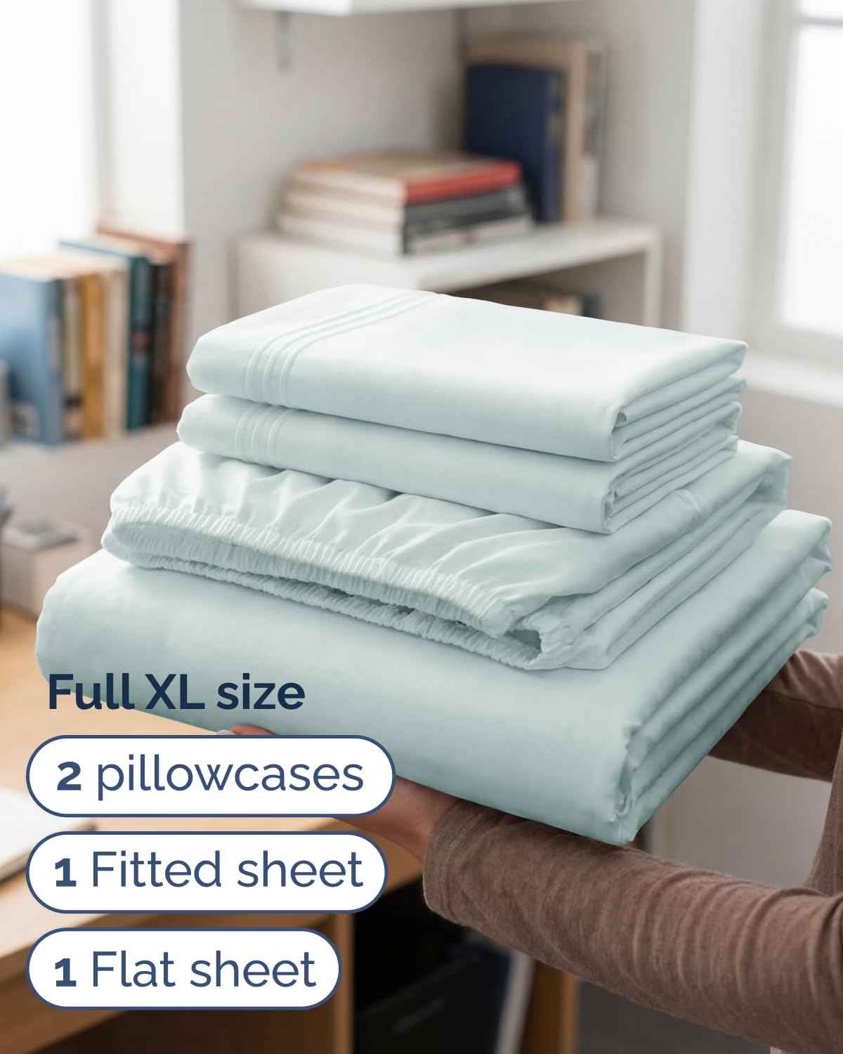 Full XL Sheets - 4 Piece Full XL Sheet Set - Cool & Breathable - Ice Blue