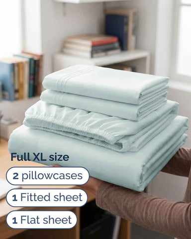 Full XL Sheets - 4 Piece Full XL Sheet Set - Cool & Breathable - Ice Blue