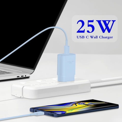 Type C Charger, 2-Pack 25W Type C Fast Charging Block with 6ft USB C Charger Cable Compatible with Galaxy S23 Ultra/S23+/S22/S21/S20/Phone 16/16 Plus/16 Pro Max/15/15 Pro Max/15 Plus-Blue