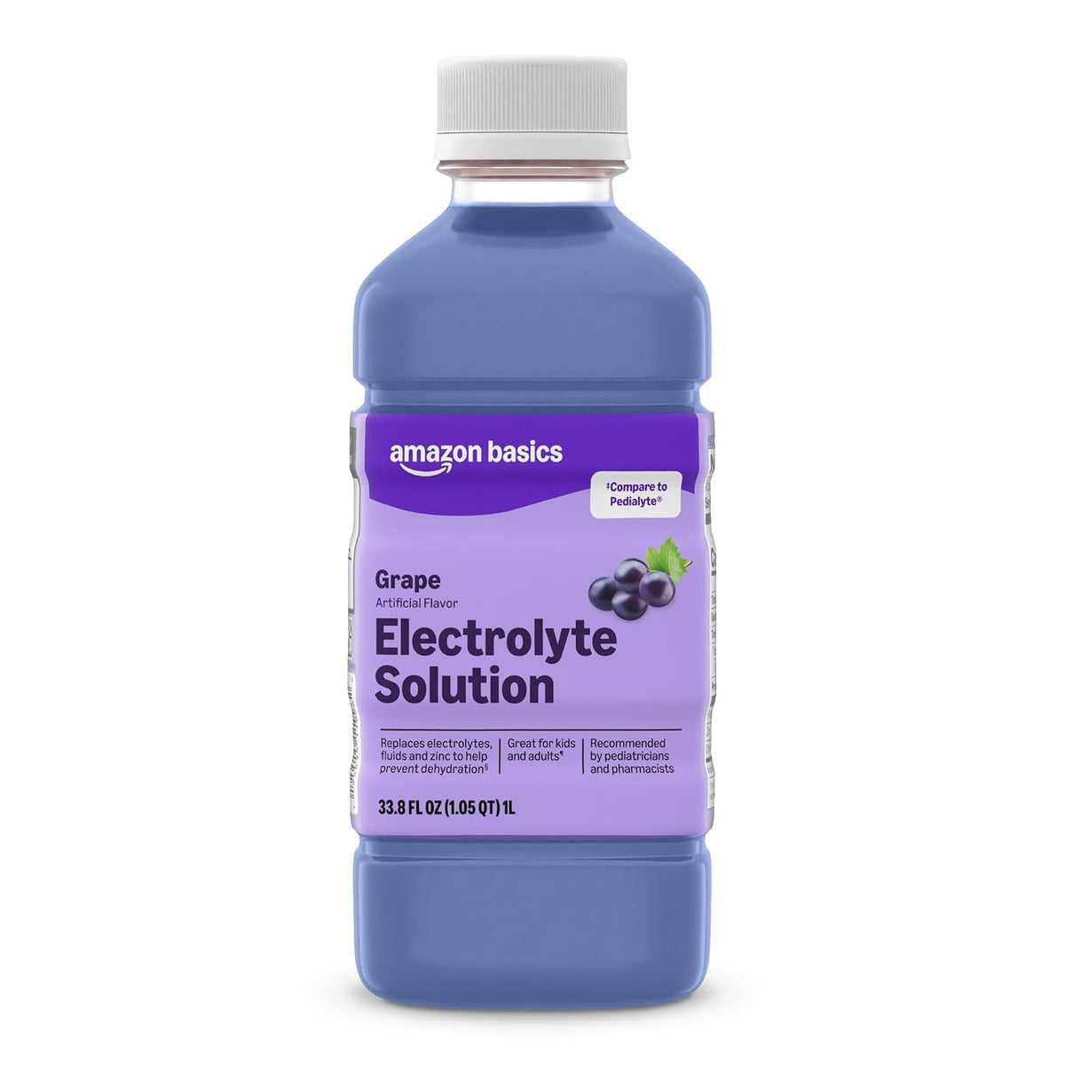 Amazon Basics Pediatric Electrolyte Solution, Grape Flavor, Helps Prevent Dehydration, Replaces Electrolytes, Fluid and Zinc, for Kids and Adults, 33.8 fl oz (Pack of 1) (Previously Amazon Basic Care)