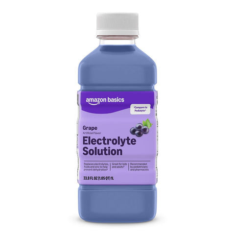 Amazon Basics Pediatric Electrolyte Solution, Grape Flavor, Helps Prevent Dehydration, Replaces Electrolytes, Fluid and Zinc, for Kids and Adults, 33.8 fl oz (Pack of 1) (Previously Amazon Basic Care)