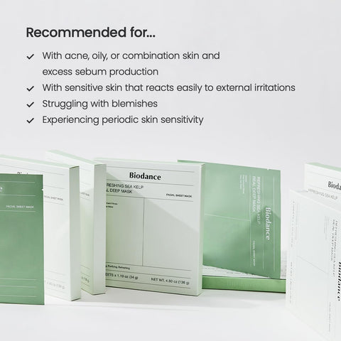 BIODANCE Refreshing Sea kelp Real Deep Mask, Overnight Hydrogel Mask, Calming, Oil & Sebum Control, Blemish Care 1.19oz(34g) x 4ea