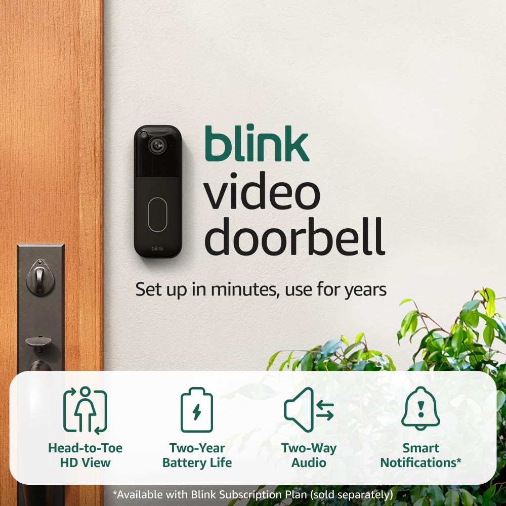 Blink Video Doorbell with 1-year Basic ai plan – Head-to-toe HD view, two-year battery life, and simple setup. Sync Module Core included – System (White)