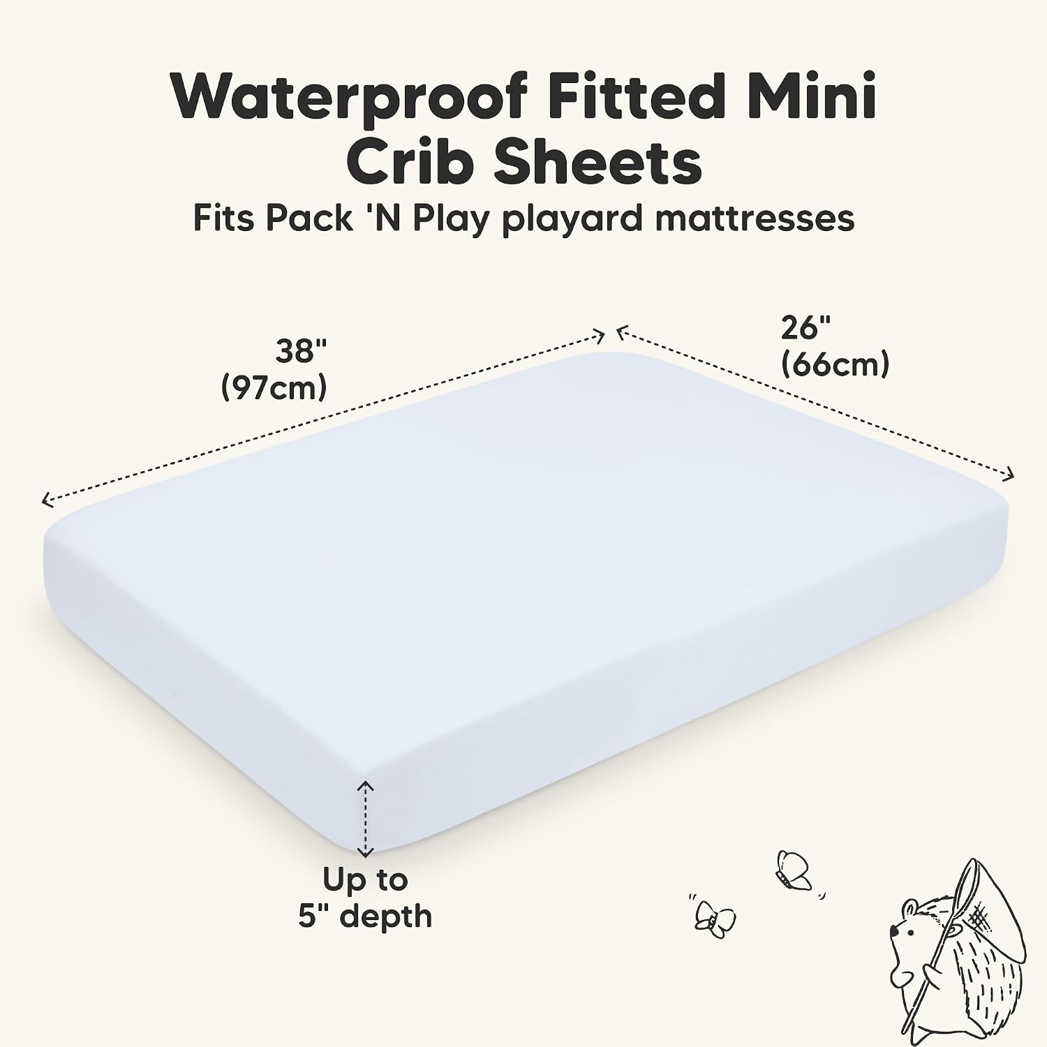 2-Pack Waterproof Pack and Play Sheets, Mini Crib Sheets Fitted (Blue Flax)