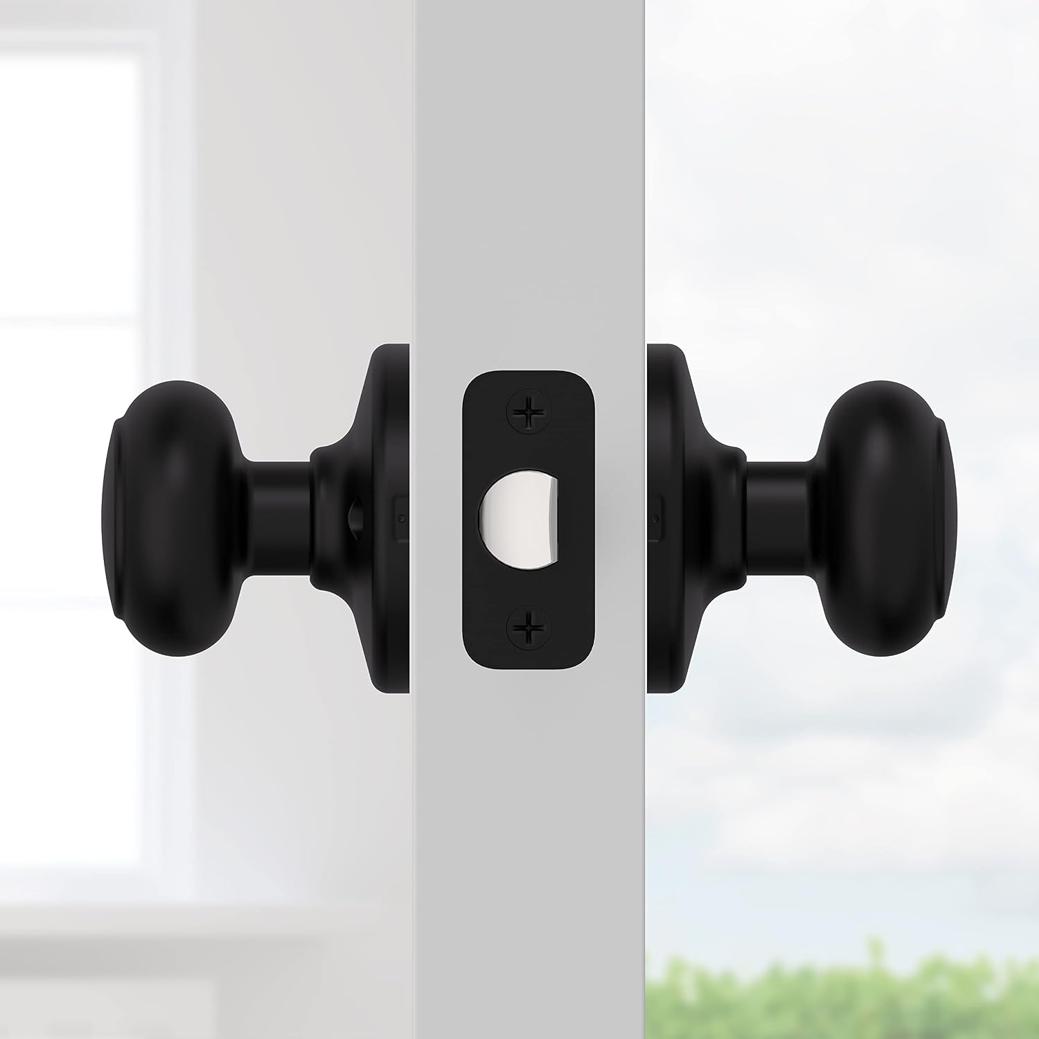 Kwikset Cove Interior Passage Door Knob, Handle for Closet and Hallway Doors, Non-Locking Doorknob, Matte Black (Pack of 4)