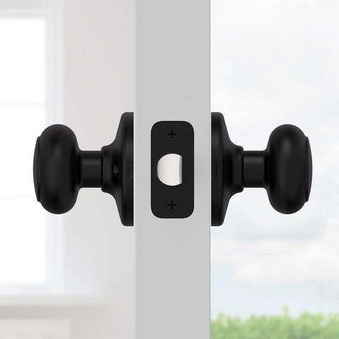 Kwikset Cove Interior Passage Door Knob, Handle for Closet and Hallway Doors, Non-Locking Doorknob, Matte Black (Pack of 4)