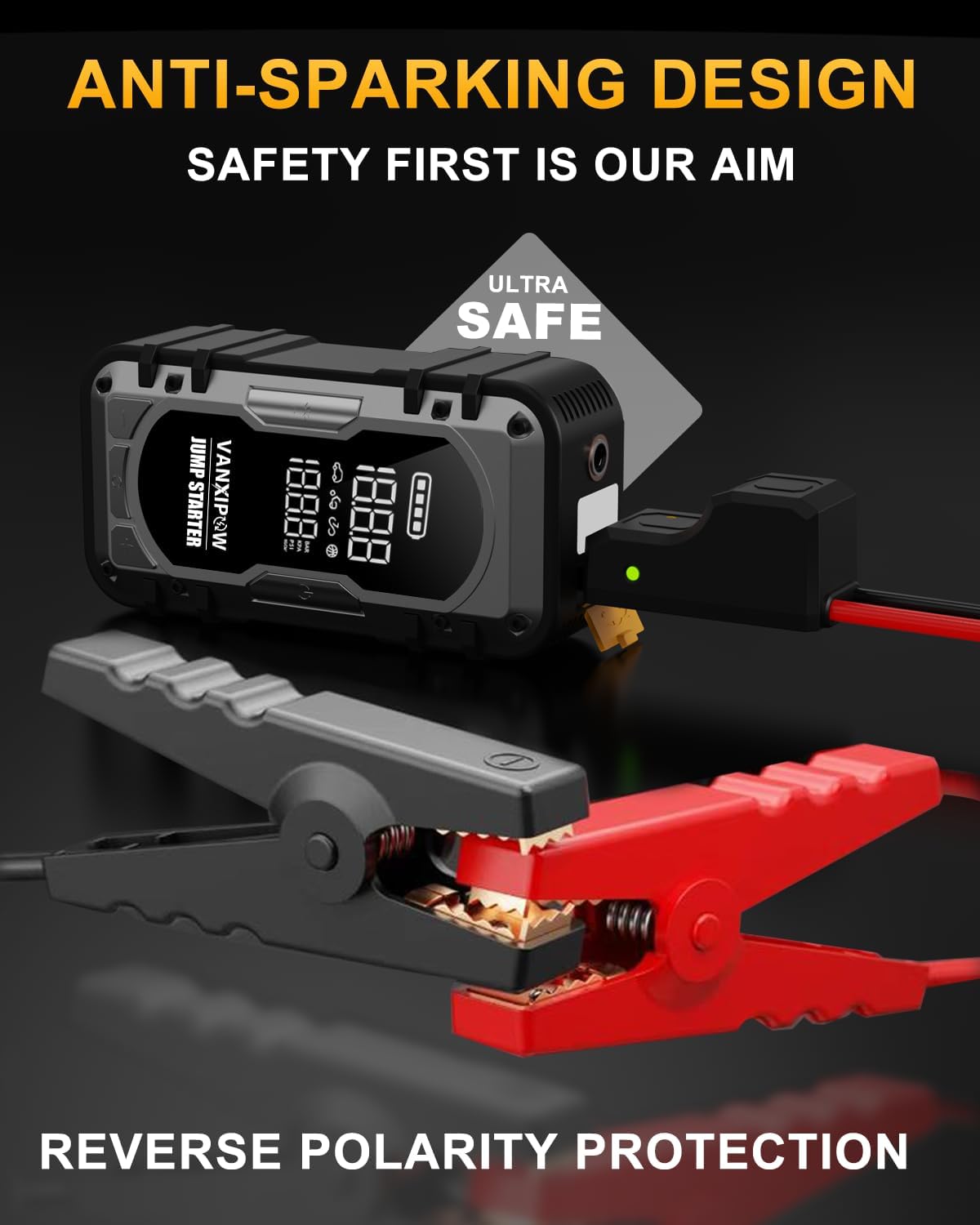 8000A Portable Car Battery Jump Starter with Air Compressor, 150PSI (9.0 L Gas/8.0L Diesel), 12V Jump Box Car Battery with 600 Lm LED Light, with Large LED Display, Power Bank