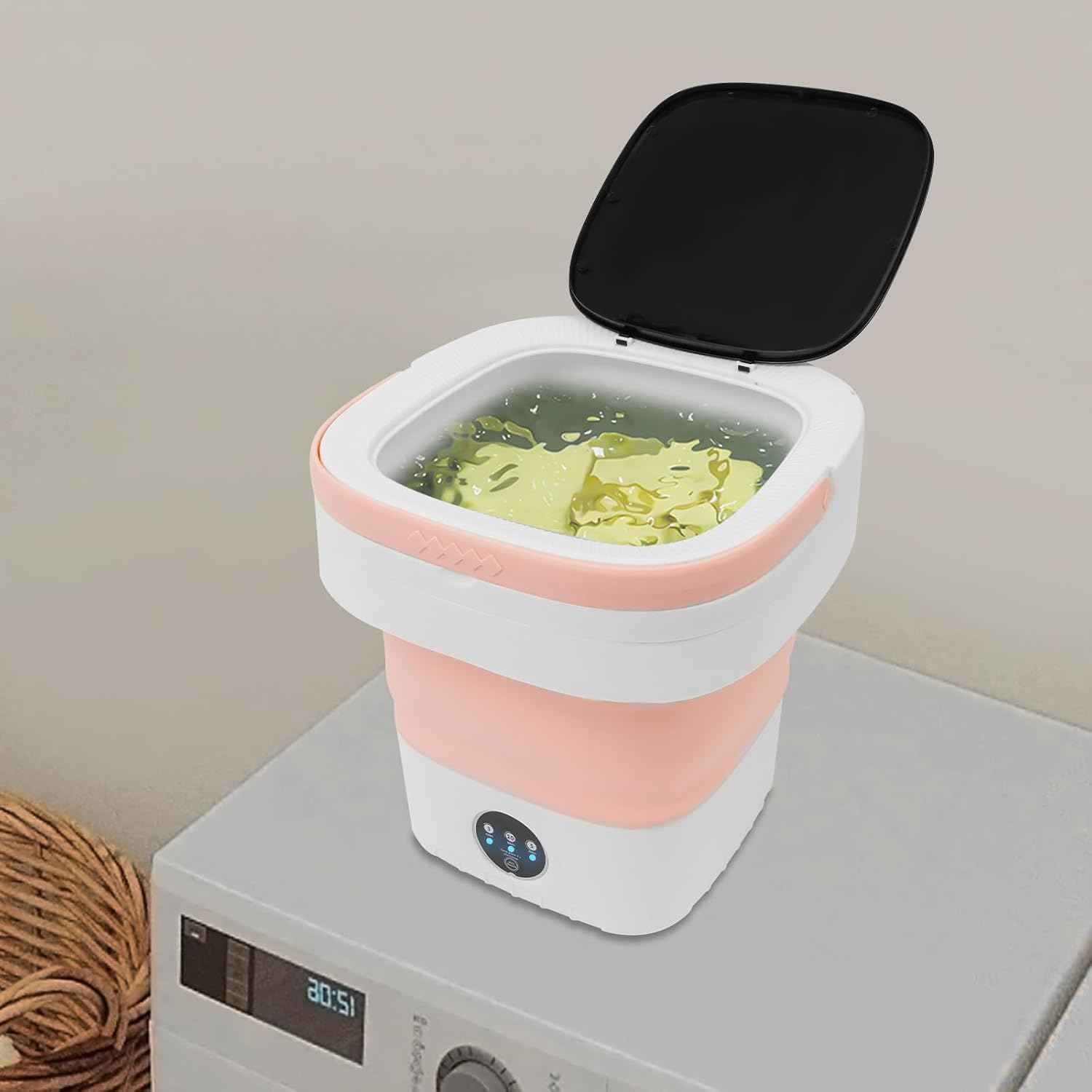 Portable Washing Machine 12l,Mini Washer,Large Capacity Folding,Simulated Handwashing Wheel Design/Blue Light Function For Deep Cleaning Of Underwear & Baby Clothing. (Pink)