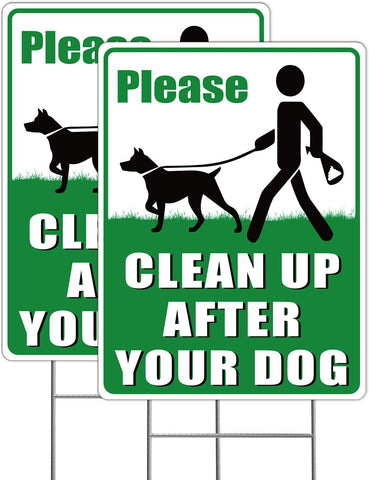 Multiwins 2-Pack Clean Up After Your Dog Signs, 12.6" x 9.5" with Metal Stake, No Dog Poop Lawn Signs with UV Protected & Waterproof, Double Sided Pick Up After Your Dog Sign for Yard