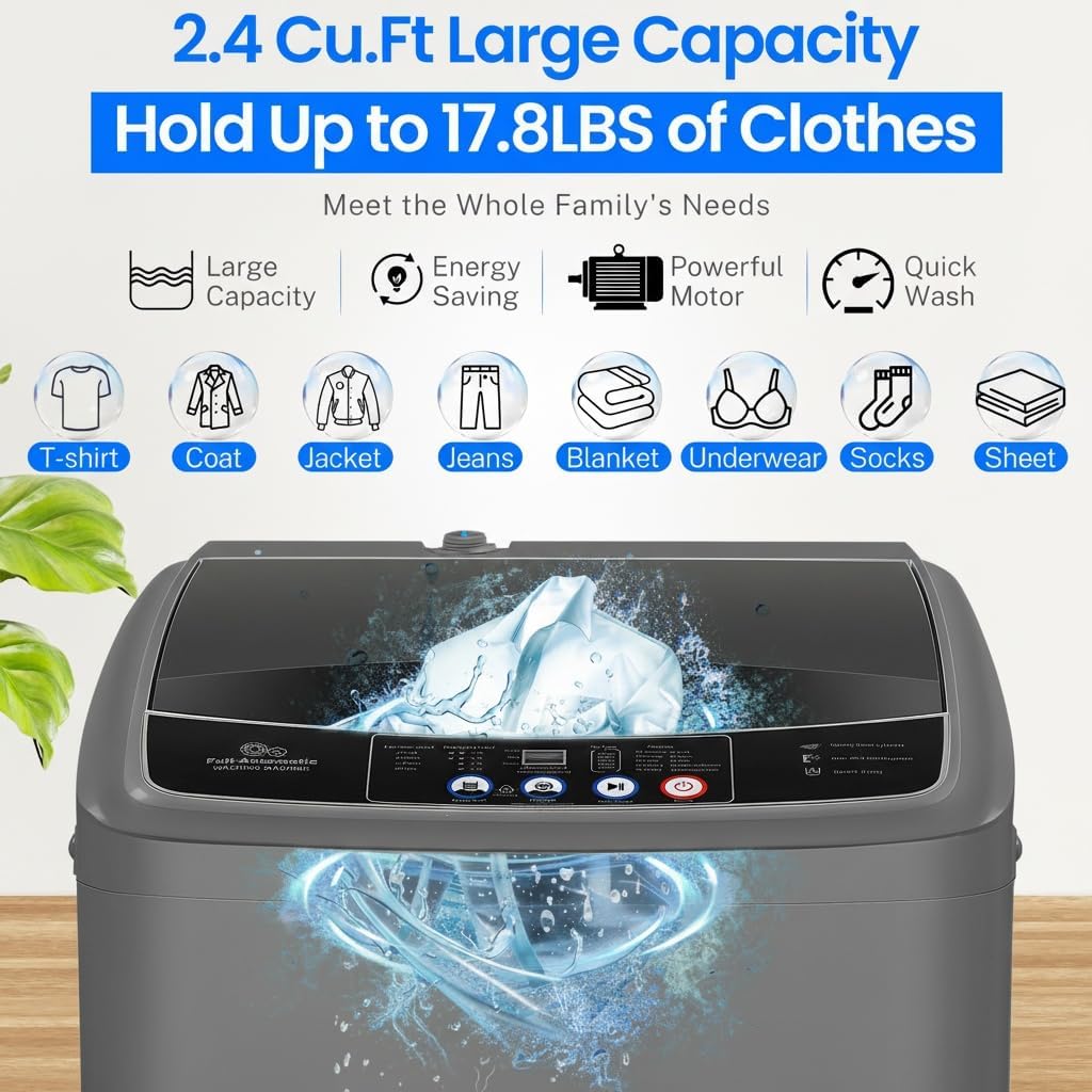 Nictemaw 17.8Lbs Portable Washing Machine, Apartment Washer, Drain Pump