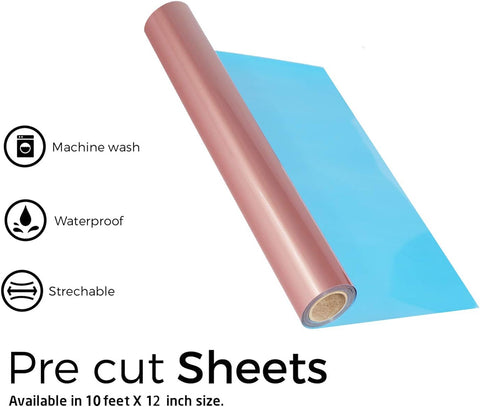 FUNKAKA Heat Transfer Vinyl Rose Golden PU Soft Metal HTV Rolls, 12" x 9ft