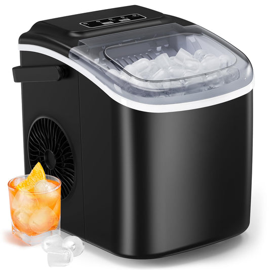 Silonn Countertop Ice Maker, 9 Cubes Ready in 6 Mins, 26lbs in 24Hrs, Self-Cleaning Ice Machine with Ice Scoop and Basket, 2 Sizes of Bullet Ice for Home Kitchen Office Bar Party, Black