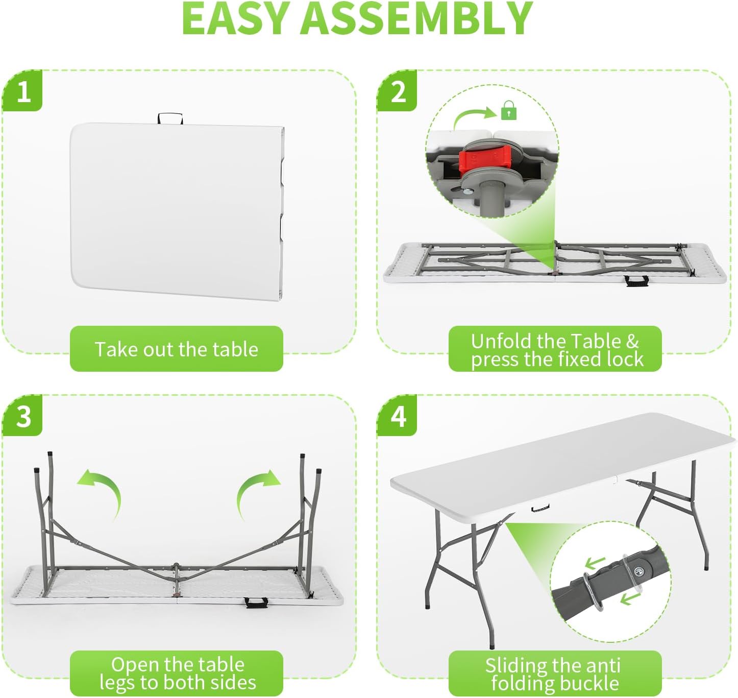 BestOffice | 6FT Folding Table | White | Portable Plastic Table