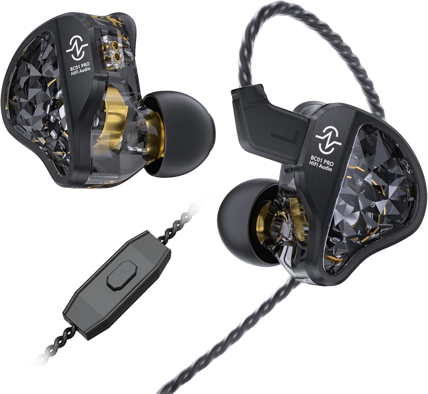 CCZ BC01 PRO in Ear Monitor Headphones, 1BA 1DD Hybrid Driver Wired Gaming Earbuds, Deep Bass Sound Wired Ear buds, HiFi IEM for Gaming Video Calling Singer Musician Drummer DJ (with mic, Dark Black)