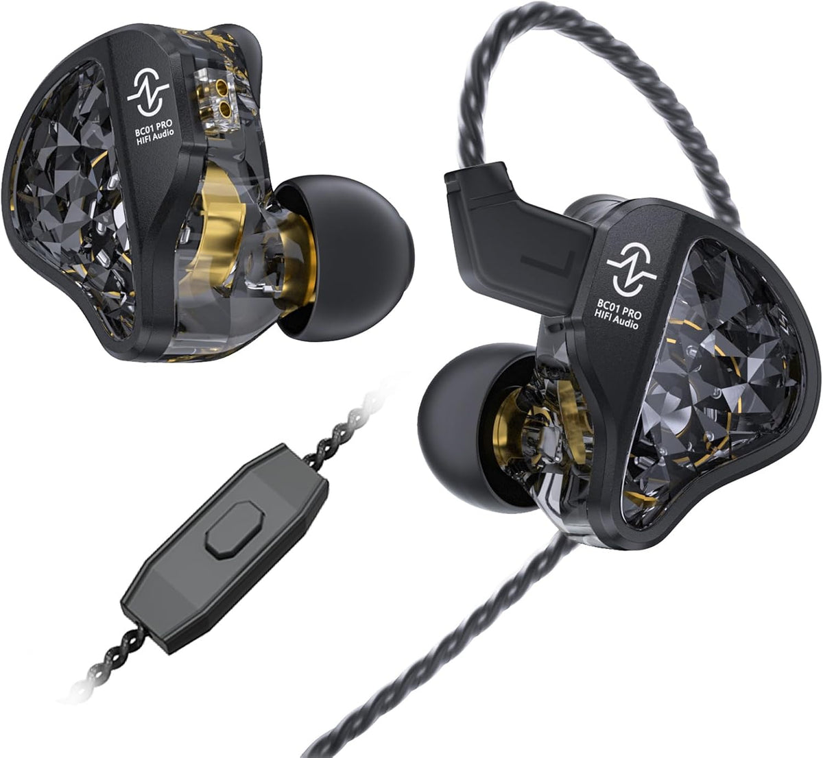 CCZ BC01 PRO in Ear Monitor Headphones, 1BA 1DD Hybrid Driver Wired Gaming Earbuds, Deep Bass Sound Wired Ear buds, HiFi IEM for Gaming Video Calling Singer Musician Drummer DJ (with mic, Dark Black)