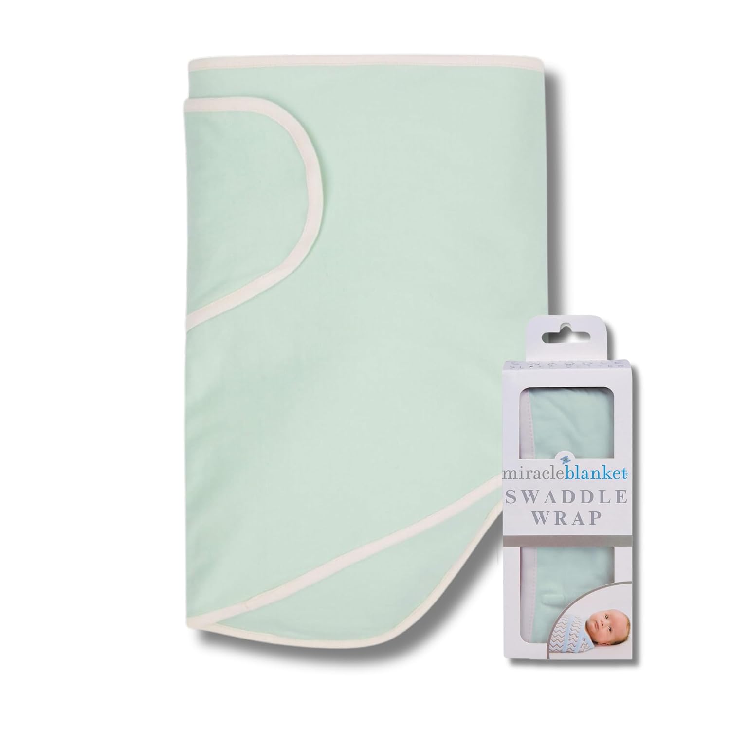 Miracle Blanket Swaddle Wrap, Newborn Baby Swaddle, Green with Beige Trim