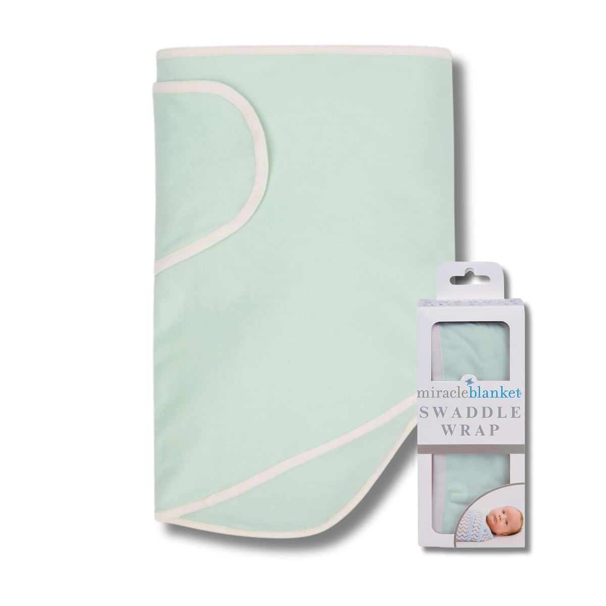 Miracle Blanket Swaddle Wrap, Newborn Baby Swaddle, Green with Beige Trim