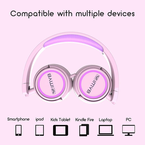 IMYB Kids Headphones, V1 Wired Stereo Foldable Tangle-Free 3.5mm Adjustable On-Ear Headphones for Kids for School/Toddlers/Childrens/Teens/Boys/Girls/Ipad/Tablet/Kindle/Phones/Travel/Plane (Pink)