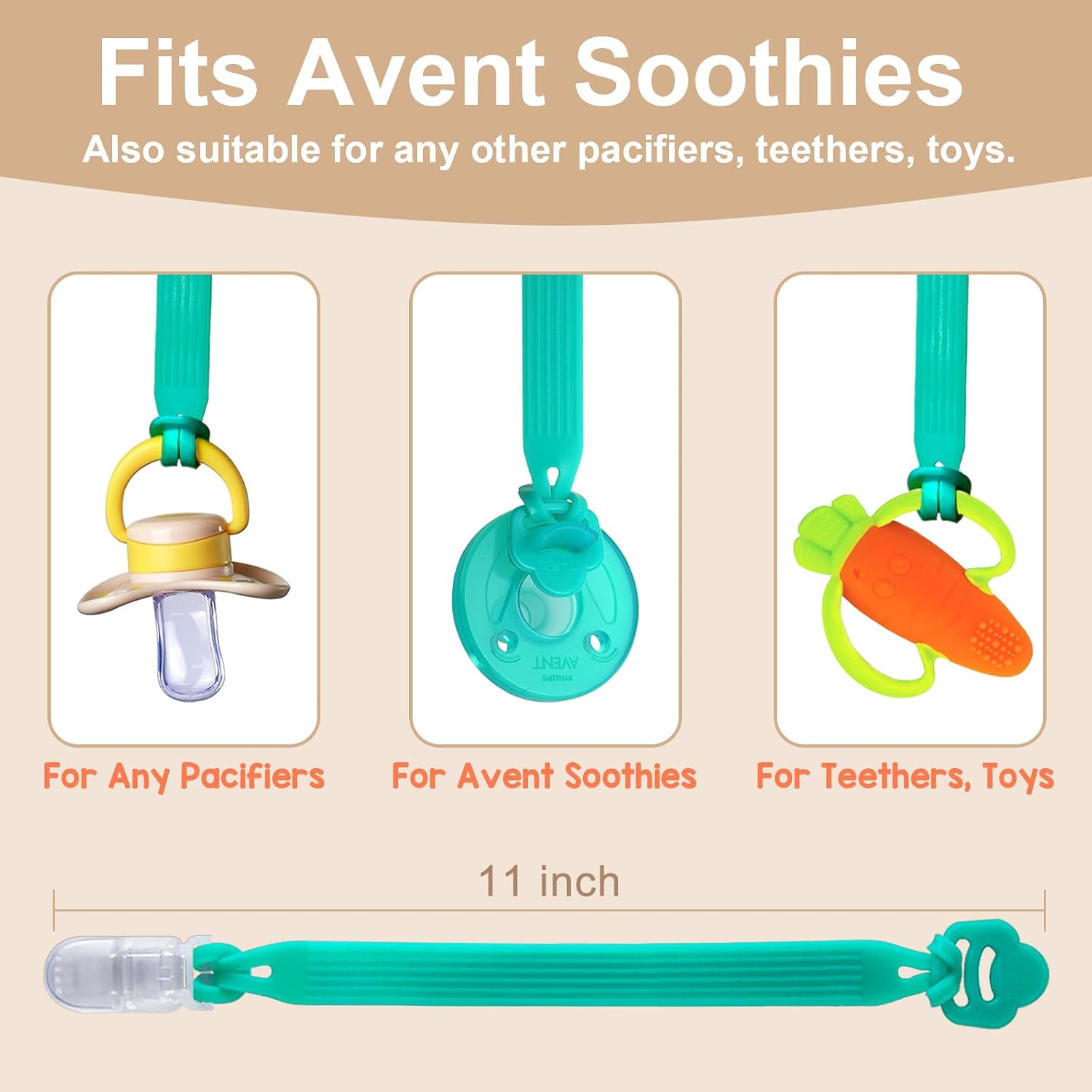 Silicone Pacifier Clip with Adapter Ring for Philips Avent Soothie, 2 Pack One-Piece Soft Binky Clips Holder for Baby Girls Boys, Anti-Loss Paci Clips for Baby Shower Newborn Essentials,Pink Purple