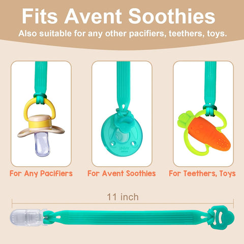 Silicone Pacifier Clip with Adapter Ring for Philips Avent Soothie, 2 Pack One-Piece Soft Binky Clips Holder for Baby Girls Boys, Anti-Loss Paci Clips for Baby Shower Newborn Essentials,Pink Purple