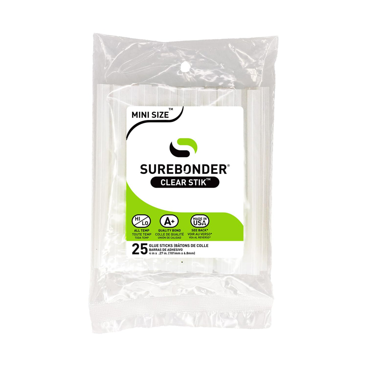 Surebonder All Purpose Mini-Size Hot Glue Sticks for Crafts, Repairs & DIY Projects - 4-Inch Length 0.27 Inch Diameter, 25 Pack, Clear