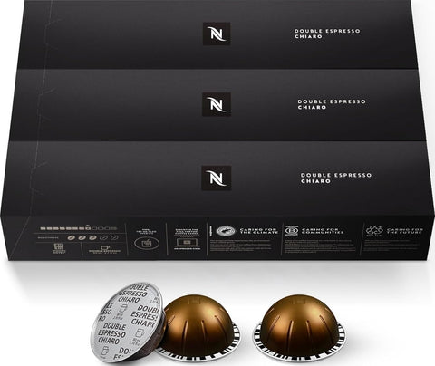 Nespresso Vertuo, Double Espresso Chiaro, 30-Count Espresso Coffee Pods | Capsules Medium Roast Pack of 1 Brews 2.7oz