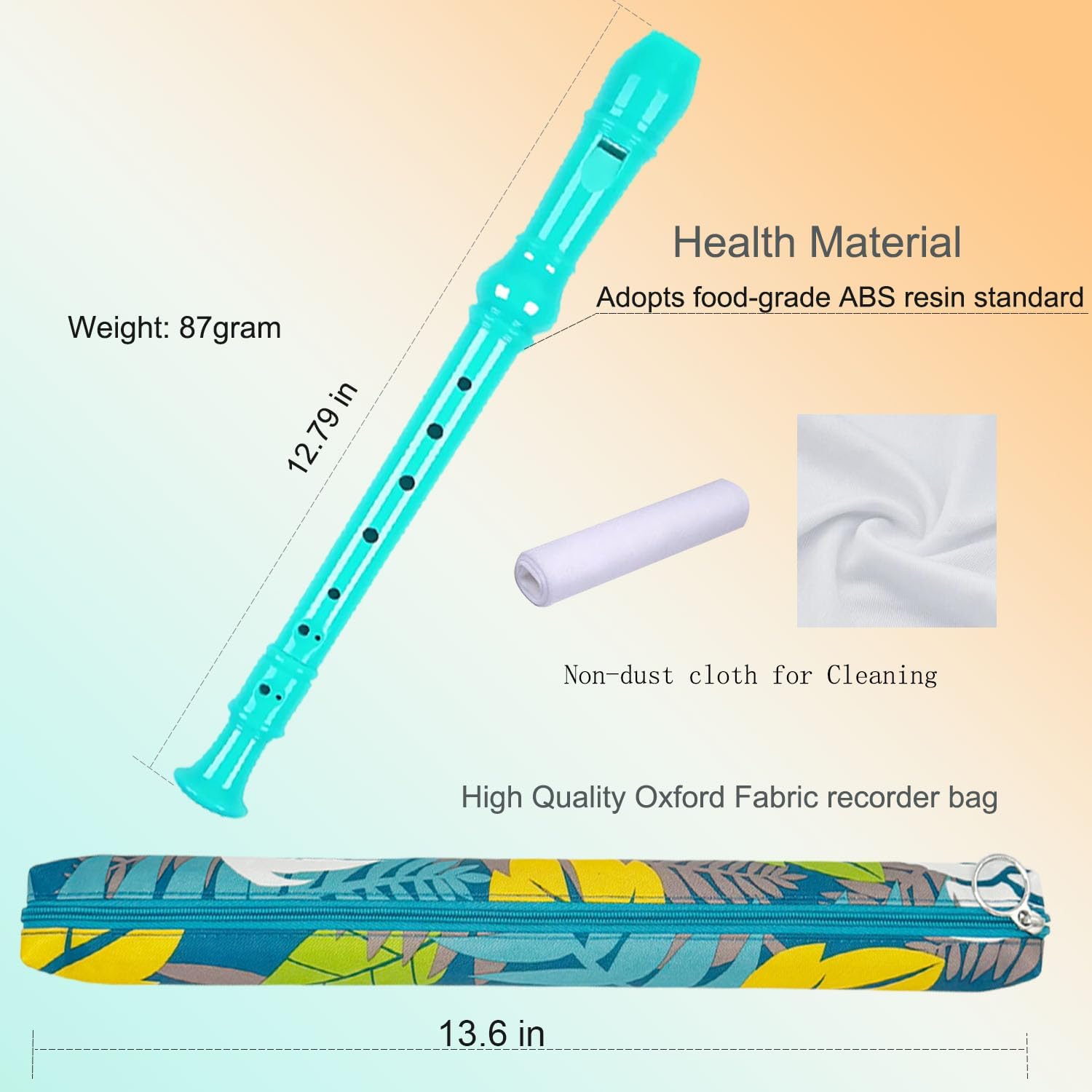 Descant Soprano Recorder for Kids - 8 Hole German Style Flute with Fingering Chart, Cleaning Rod & Protective Case - Ideal Musical Instrument for Beginners & School Students (Green)
