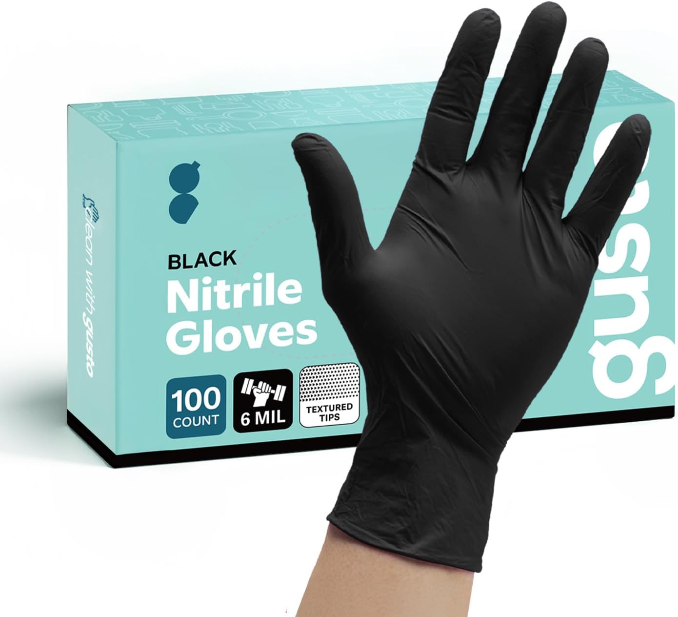 GUSTO Black Nitrile Gloves - Disposable Heavy Duty 6 Mil