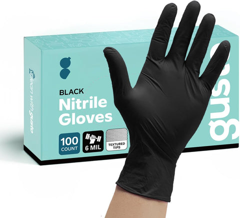 GUSTO Black Nitrile Gloves - Disposable Heavy Duty 6 Mil