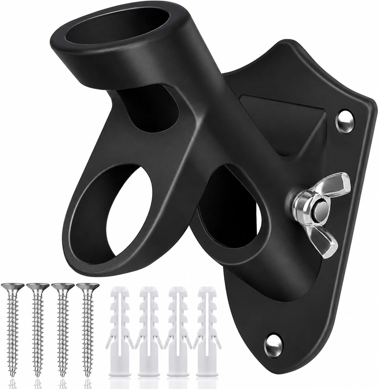 HOOPLE Flag Pole Holder for Outside House, Heavy Duty Aluminum Flag Holder & Flag Pole Mounting Bracket, Rust Free Wall Mount Flag Bracket with Stainless Hardware, Fits 1” Flag Pole (Black-1Pack)