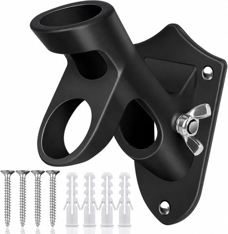 HOOPLE Flag Pole Holder for Outside House, Heavy Duty Aluminum Flag Holder & Flag Pole Mounting Bracket, Rust Free Wall Mount Flag Bracket with Stainless Hardware, Fits 1” Flag Pole (Black-1Pack)