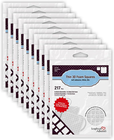 Scrapbook Adhesives by 3L, White 3L Scrapbook Adhesive Permanent Thin Pre-Cut 3D Foam Squares, Mixed Variety, 217pk, Set of 10 (01616-MP)