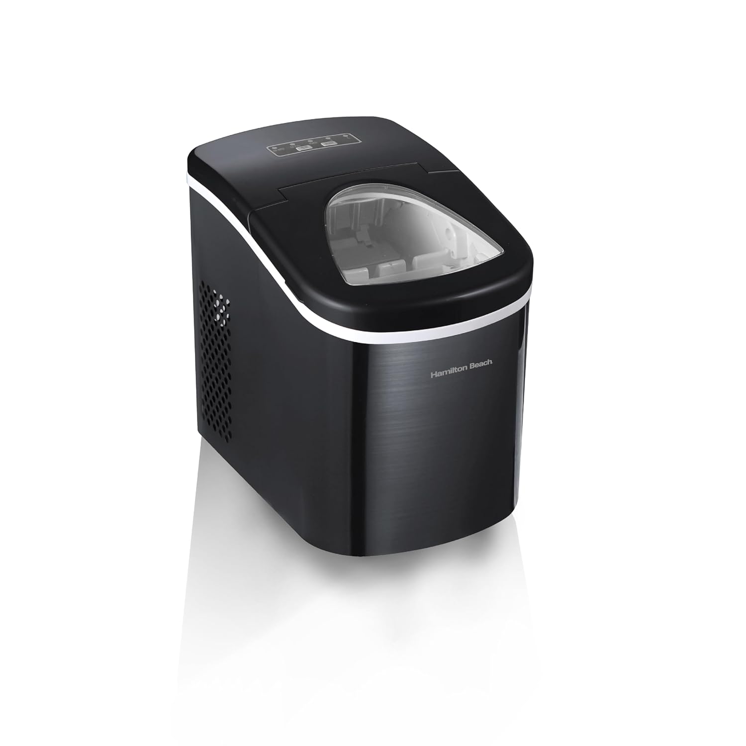 HAMILTON BEACH Compact Countertop Ice Maker Machine (Black Stainless) - Never Run Out of Ice Again for Water, Coffee, & More | Get 26lbs of Ice Per Day