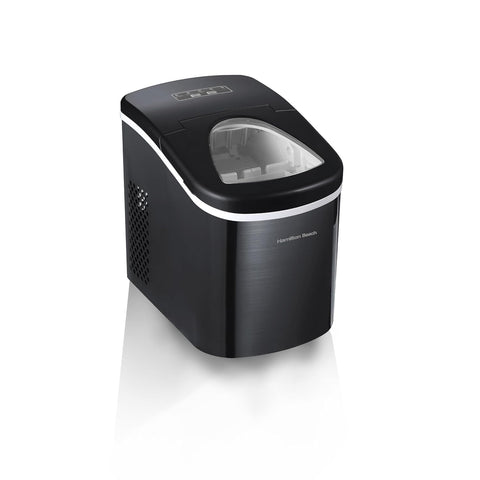 HAMILTON BEACH Compact Countertop Ice Maker Machine (Black Stainless) - Never Run Out of Ice Again for Water, Coffee, & More | Get 26lbs of Ice Per Day