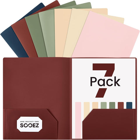 Sooez 7 Pack Folders with Pockets, 2 Pocket Folders with Extra Labels