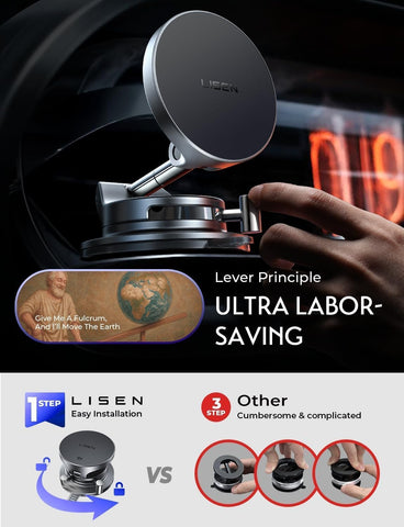 LISEN 15W MagSafe Car Mount Charger, Magnetic Wireless Car Phone Holder