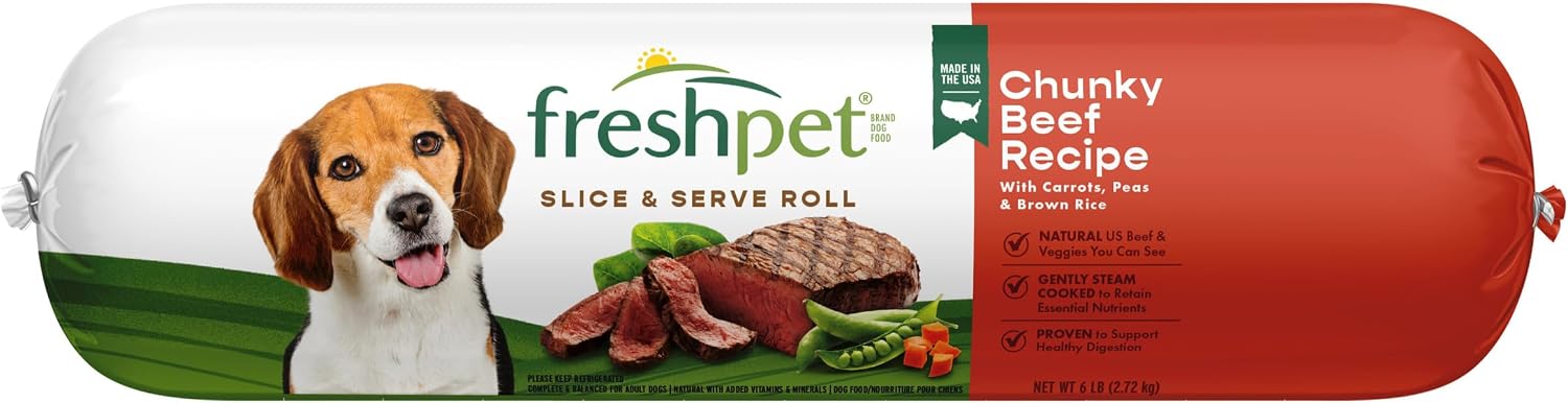 Freshpet Healthy & Natural Dog Food, Fresh Beef Roll, 6lb