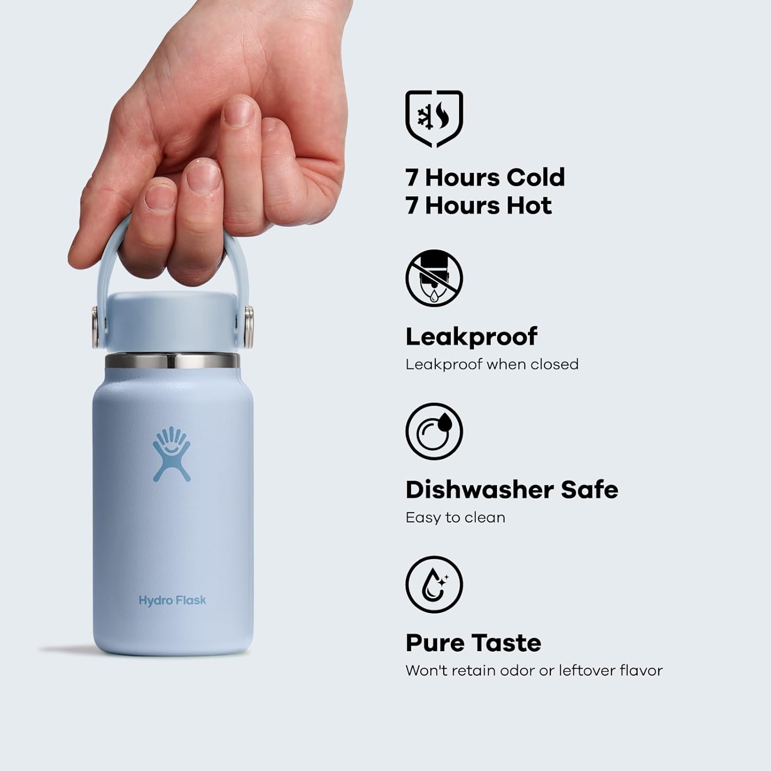 Hydro Flask Micro Bottle - Leak Proof Purse or Pocket Flask - Insulated Mini Water Bottle 6.7 Oz Aloe