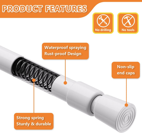 KXLife 2 Pcs Spring Tension Curtain Rod Adjustable 28 to 40 Inches, White