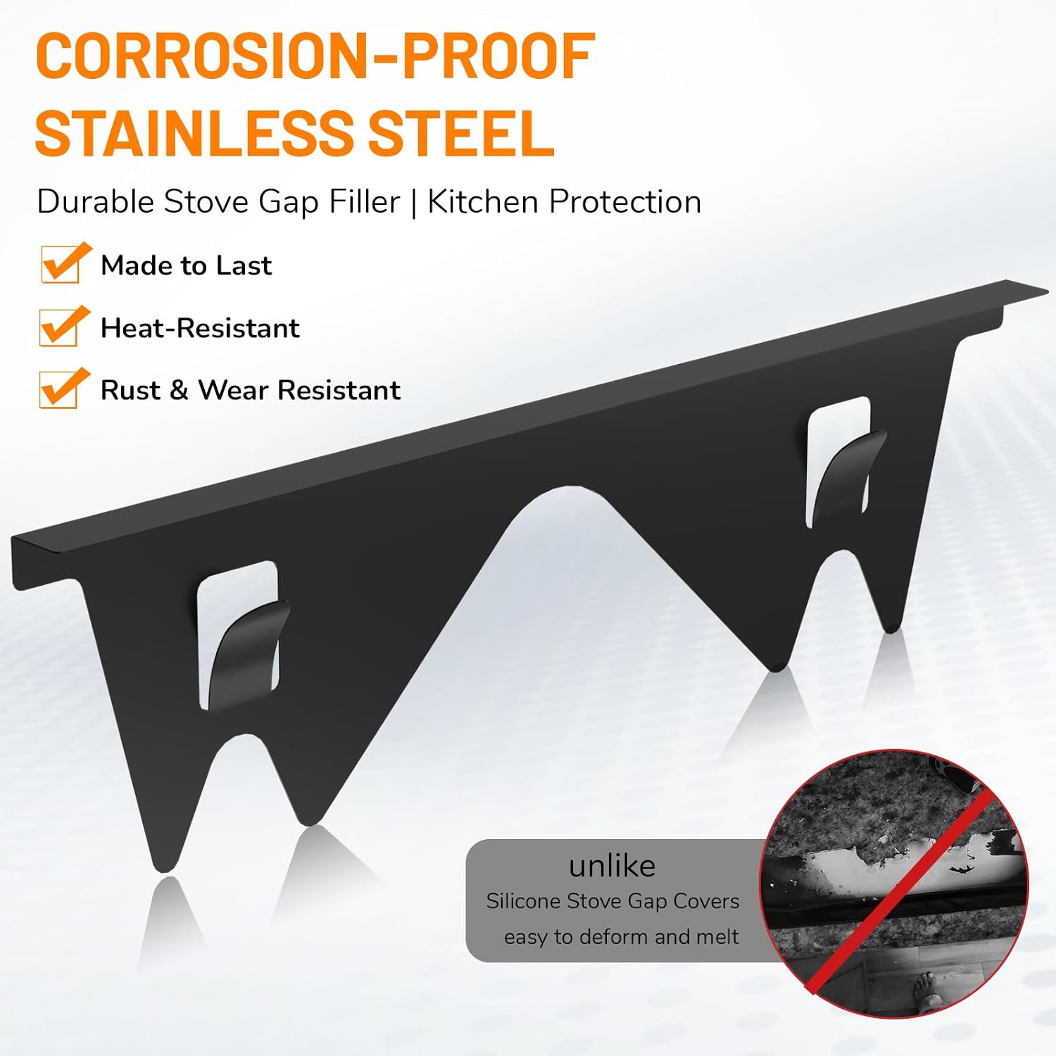 Stainless Steel Stove Gap Covers,Stove Gap Filler, Range Trim Kit, Stove Gap Guards, Heat Resistant and Easy to Clean, Easy retractable Length 13.8" to 27.5", Width 0.79",Black(2PCS)