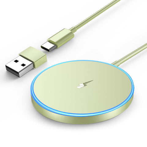 Magnetic Wireless Charger Fast Mag-Safe Charger for iPhone 16 Pro Max/16 Pro/16/16 Plus/15/14/13/12 Series AirPods 3/2/Pro/Pro 2 LED Magnet Charging Pad with Dual Charging Ports Green