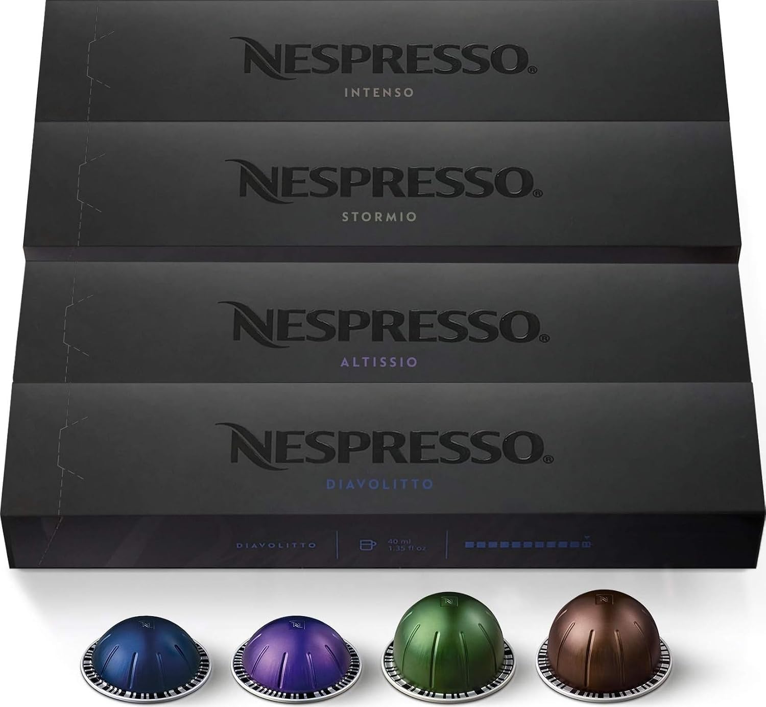 Nespresso Vertuo, Dark Assortment Variety Pack, 40-Count Coffee Pods | Capsules Dark Roast Pack of 1